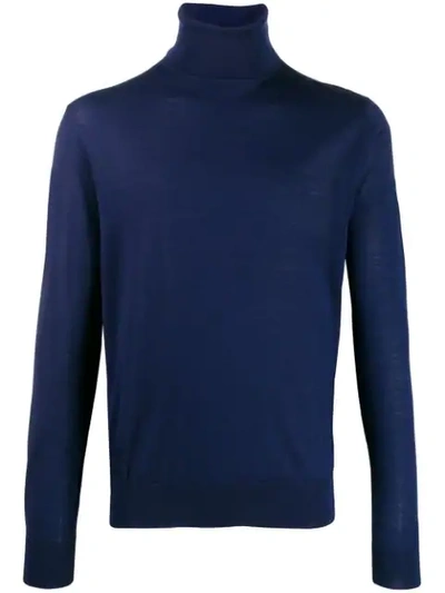 Prada Turtle Neck Knitted Sweater In Blue