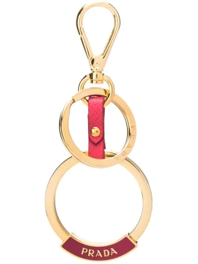 Prada Logo Plaque Keyring In Pink