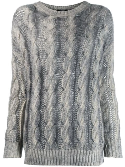 Avant Toi Two-tone Cable Knit Sweater In V00390 Ice