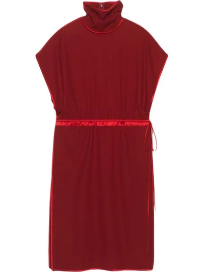 Gucci Flannel Wool High-neck Dress In Red