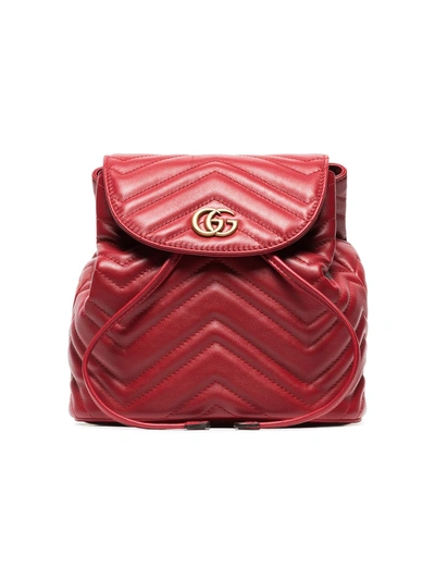 Gucci Gg Marmont Leather Backpack In Red