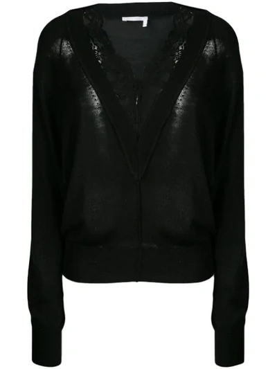 Chloé Lace Embellished V-necked Sweater In Black