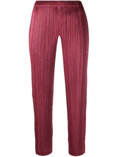 Issey Miyake Pleated Cropped Trousers In Red