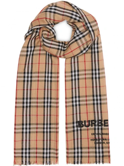 Burberry Check Print Scarf In Beige