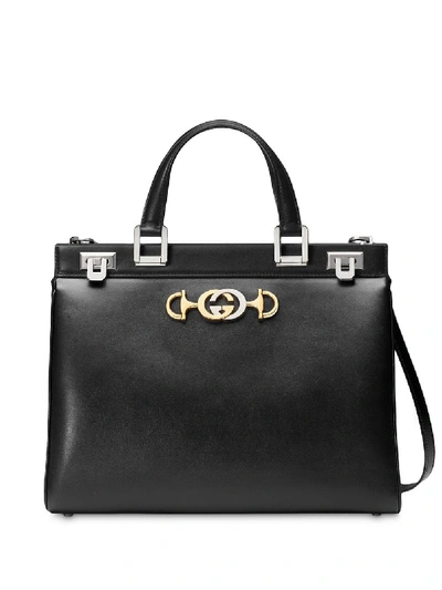 Gucci Zumi Large Leather Handbag In Black