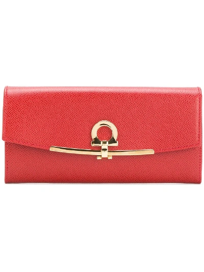 Ferragamo Gancino Clip Leather Wallet In Red