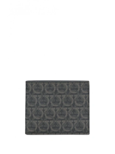 Ferragamo Print Leather Wallet In Lead Grey