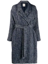 Semicouture Long Coat With Belt In Blue