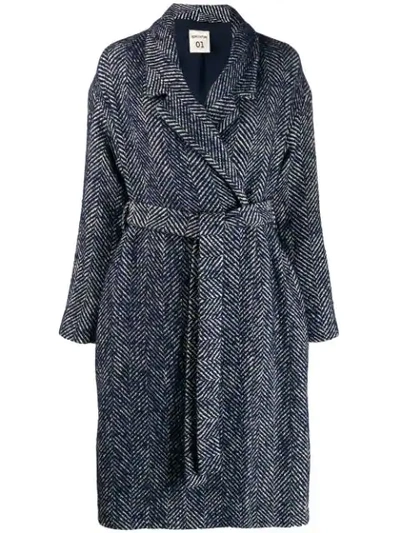 Semicouture Long Coat With Belt In Blue