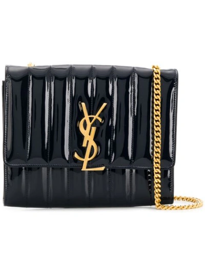 Saint Laurent Vicky Patent Leather Wallet On A Chain In Black