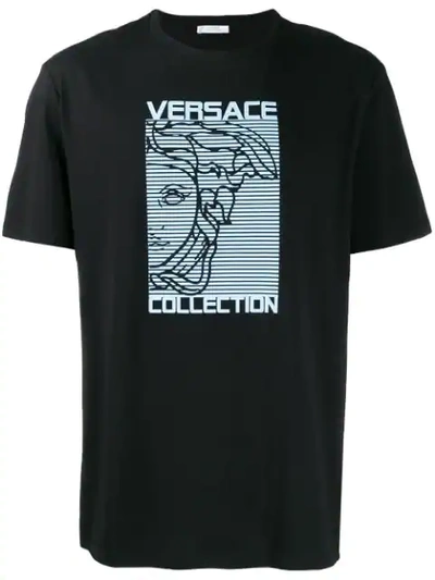 Versace Logo Print Cotton T-shirt In Black