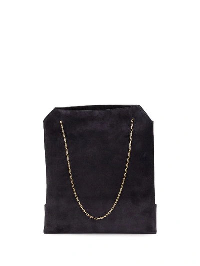 The Row Lunch Bag Small Suede Clutch In Blue