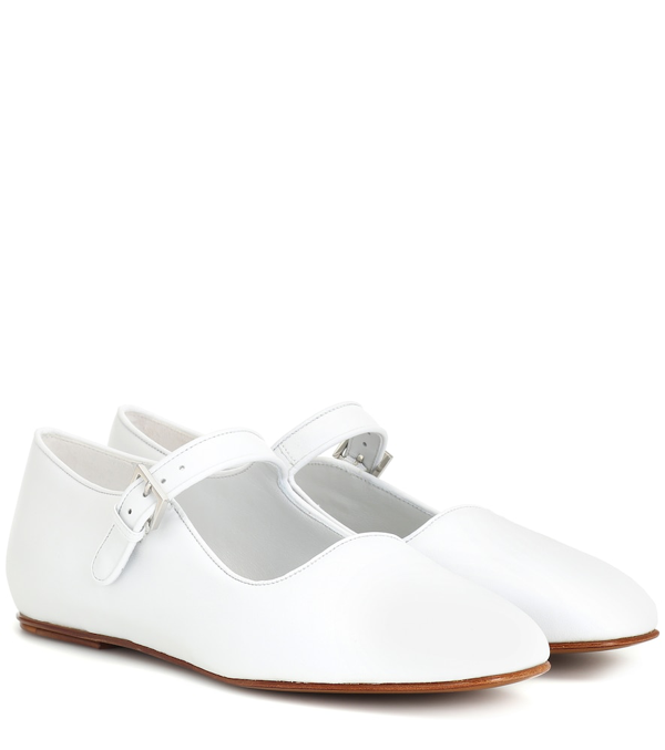 The Row Ava Square-toe Leather Mary-jane Flats In White | ModeSens