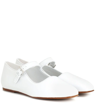 The Row Ava Square-toe Leather Mary-jane Flats In Optic