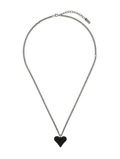 Saint Laurent Heart Pendant Necklace In Silver