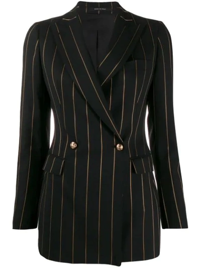 Tagliatore Longline Pinstripe Suit Jacket In Black