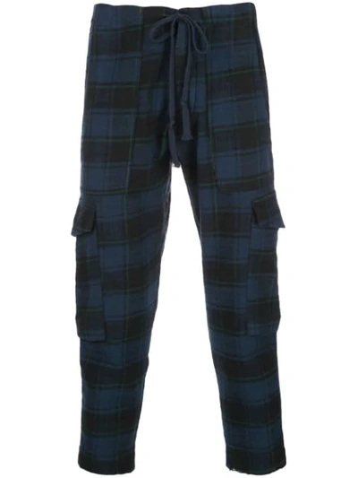 Greg Lauren Cropped Plaid Trousers  In Dark Blue
