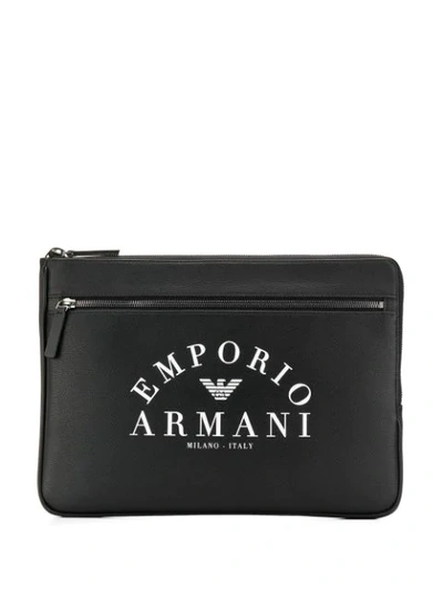 Emporio Armani Logo Print Clutch Bag In Black