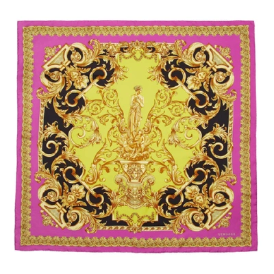 Versace Pink Silk Barocco Print Scarf In I7064 Pink