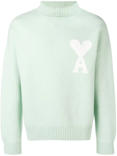 Ami Alexandre Mattiussi Green Oversized Ami De Coeur Sweater