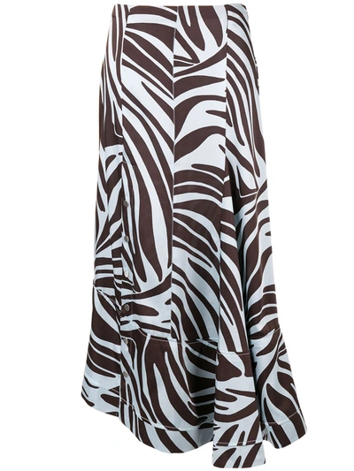 3.1 Phillip Lim / フィリップ リム Pleated Zebra-print Midi Skirt With Snaps In Egg Shell Blue Brown