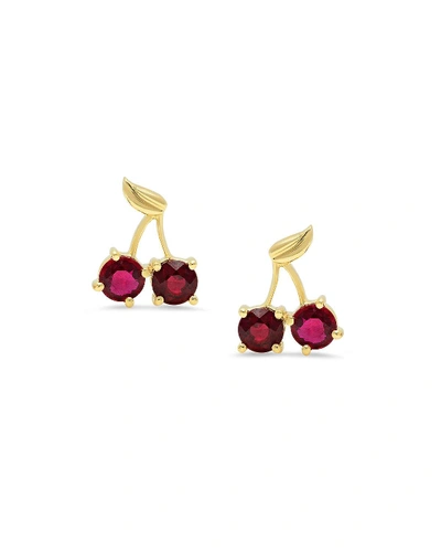 Established Jewelry 18k Yellow Gold Ruby Cherry Earrings