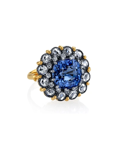 Arman Sarkisyan Sapphire Cake Ring W/ Rose-cut Diamonds In Blue