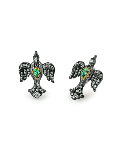 Arman Sarkisyan Louiza Diamond Bird Stud Earrings W/ Emeralds In Multi