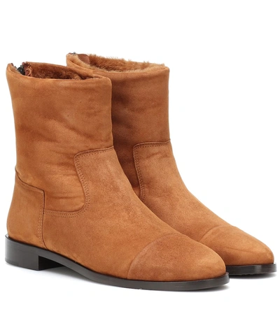 Bougeotte Shearling-lined Suede Ankle Boots In Brown