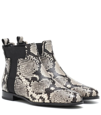 Tod's Snake-effect Leather Ankle Boots In Grey