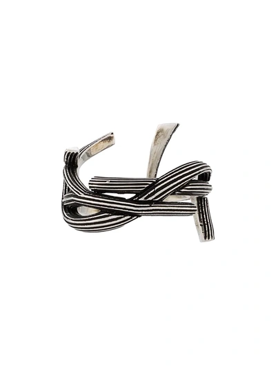 Saint Laurent Silver-tone Metal Monogram Ring With Striations
