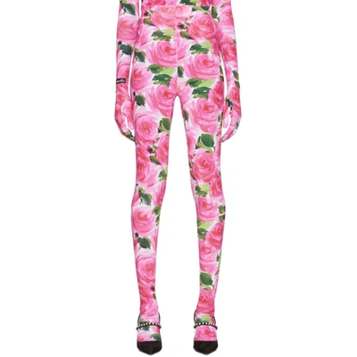 Richard Quinn Rose Print Leggings In Pink