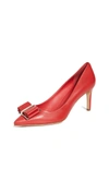 Ferragamo Zeri Mid-heel Napa Leather Bow Pumps In Red