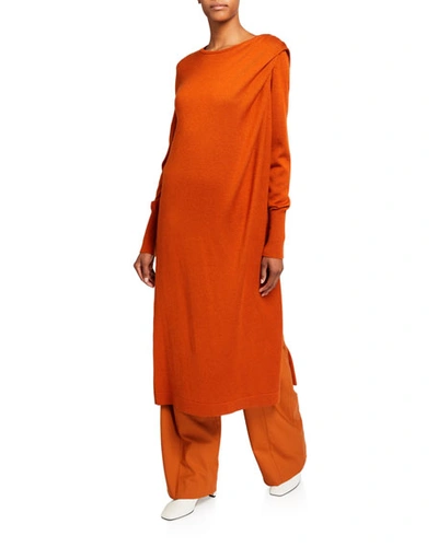 Oscar De La Renta Wool-silk Tunic Sweater In Orange