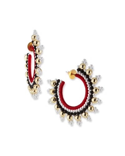 Oscar De La Renta Small Embellished Hoop Earrings In Red