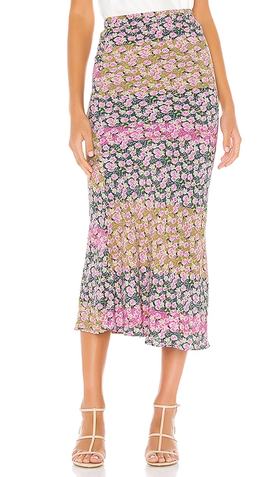 Flynn Skye Alice Color-blocked Floral Midi Skirt In Flower Field