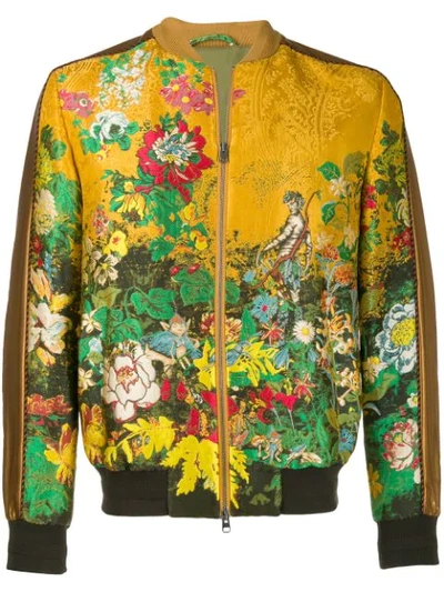 Etro Floral-embroidered Jacquard Bomber Jacket In Yel