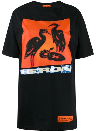 Heron Preston Heron-print Cotton-jersey T-shirt In Black