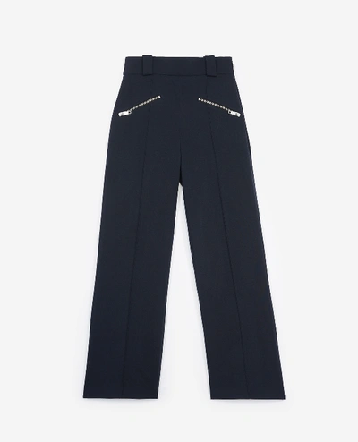 The Kooples Zipped Flared Blue Trousers Navy