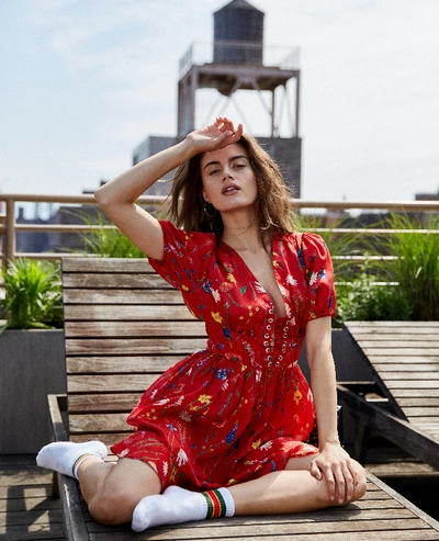 The Kooples Short Red Dress With Floral Print In Rot