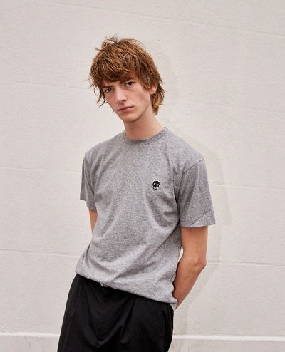 The Kooples Grey Cotton T-shirt Skull Badge In Gry