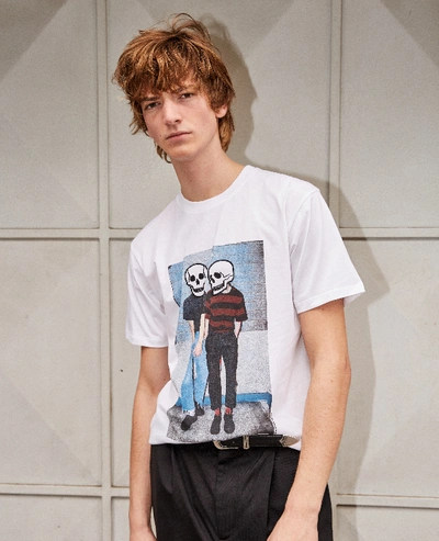 The Kooples Cotton Loose White T-shirt Skull Print In Weiss