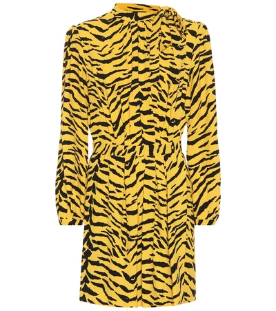 Saint Laurent Pussy-bow Pleated Tiger-print Crepe Mini Dress In Multicolour