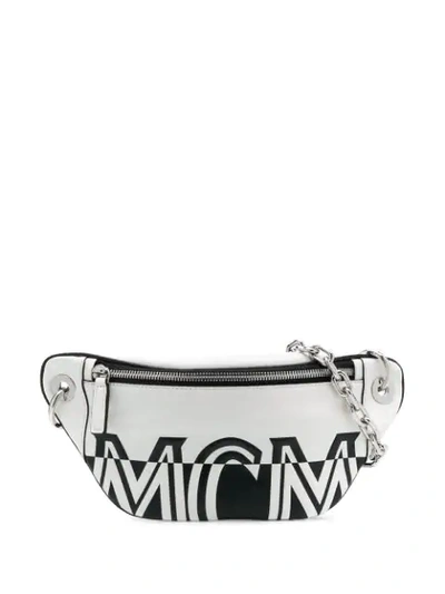 Mcm Split Logo Leather Belt Bag - White