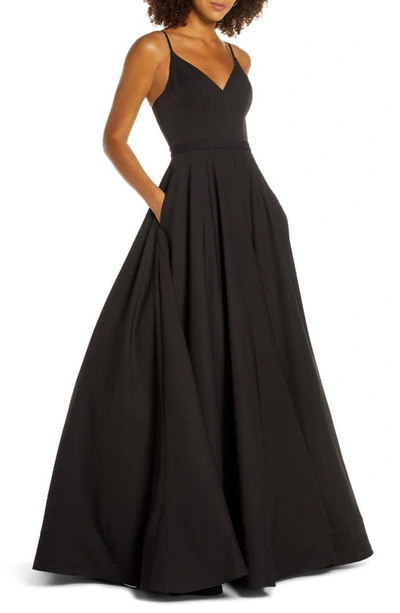 Mac Duggal V-neck Crepe Ballgown In Black