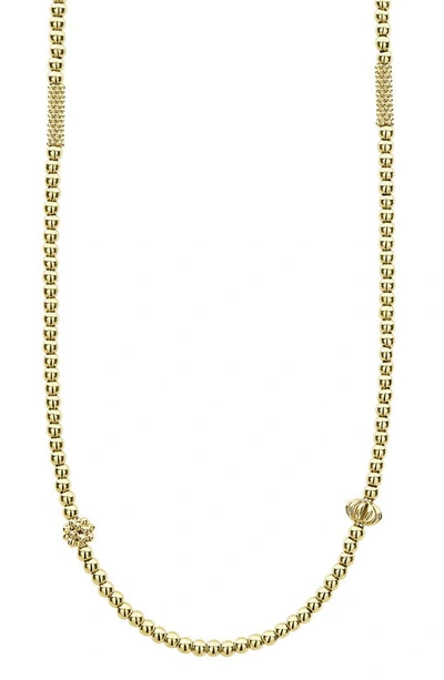 Lagos 18k Gold Caviar Bead Station Chain Necklace