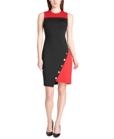 Tommy Hilfiger Colorblocked Asymmetrical Dress In Black Scarlet