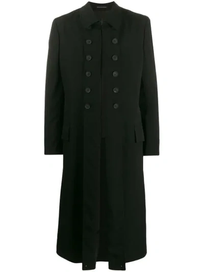 Yohji Yamamoto Double-breasted Long Jacket In Black