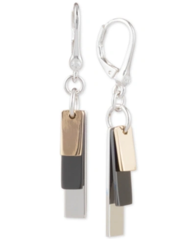 Dkny Tri-tone Shaky Block Drop Earrings In Silver