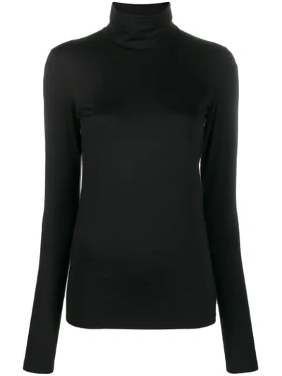 Jil Sander Logo-embroidered Roll-neck Cotton-blend Top In Black